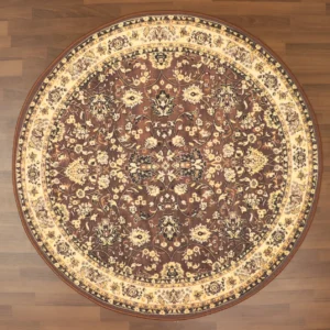 Beige and Brown Traditional Print Round Rug