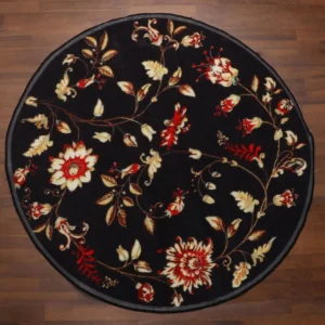 Traditional Floral Black Round Rug
