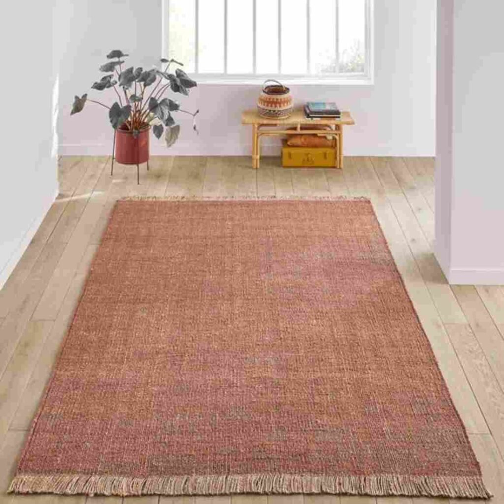 Reddish jute rug with minimalist decor