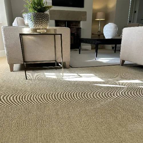 Natural sisal carpet with sunlight patterns