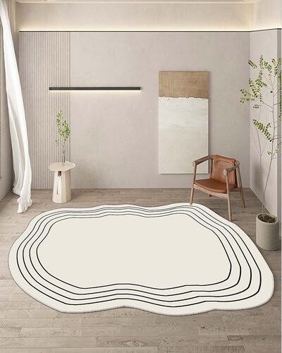 Abstract wavy cream round rug