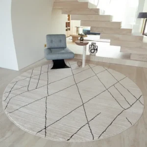 Charcoal Narrow Lines Geometric Ivory Carpet