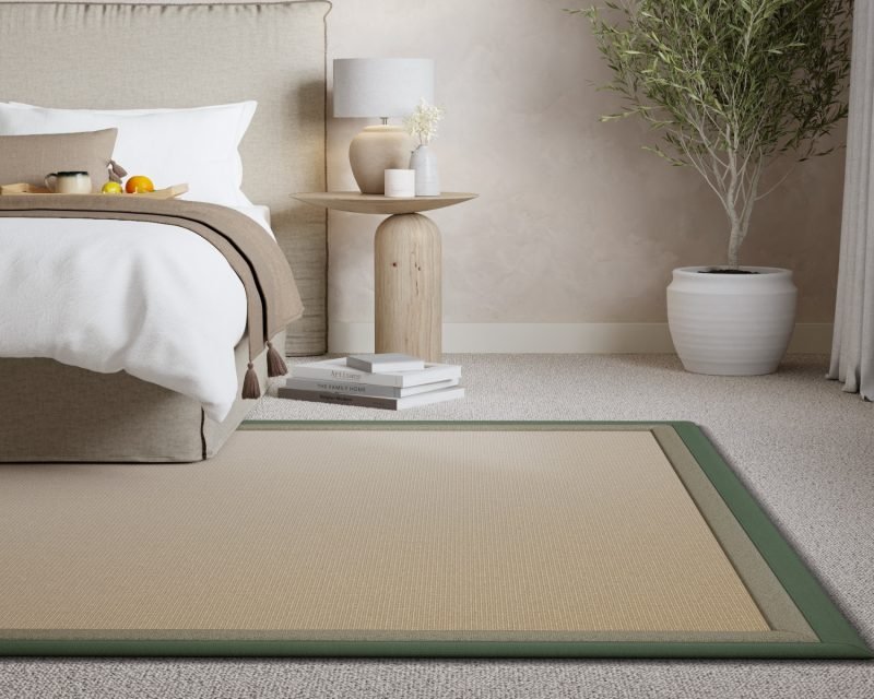 beige sisal rug in bedroom