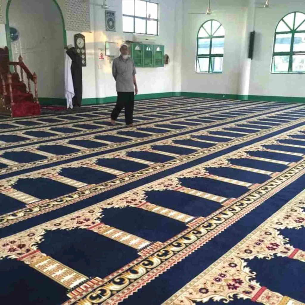 Blue patterned mosque prayer carpet
