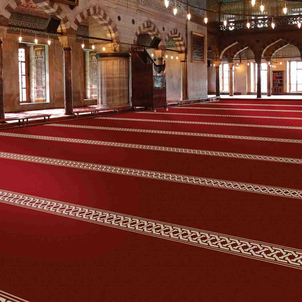 Red mosque prayer carpet interior