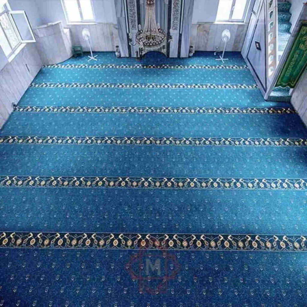 Teal mosque carpet with mihrab