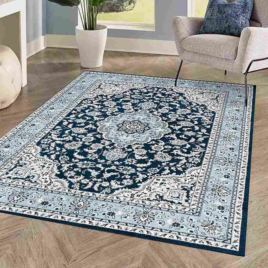 Blue white Persian rug interior