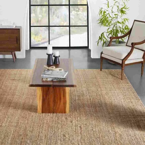 Handwoven jute rug living room
