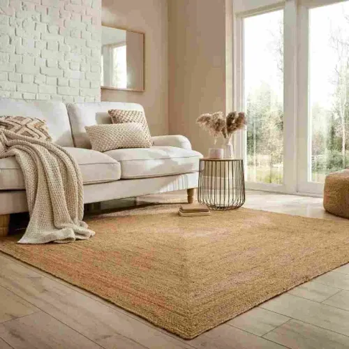 Neutral living room jute rug