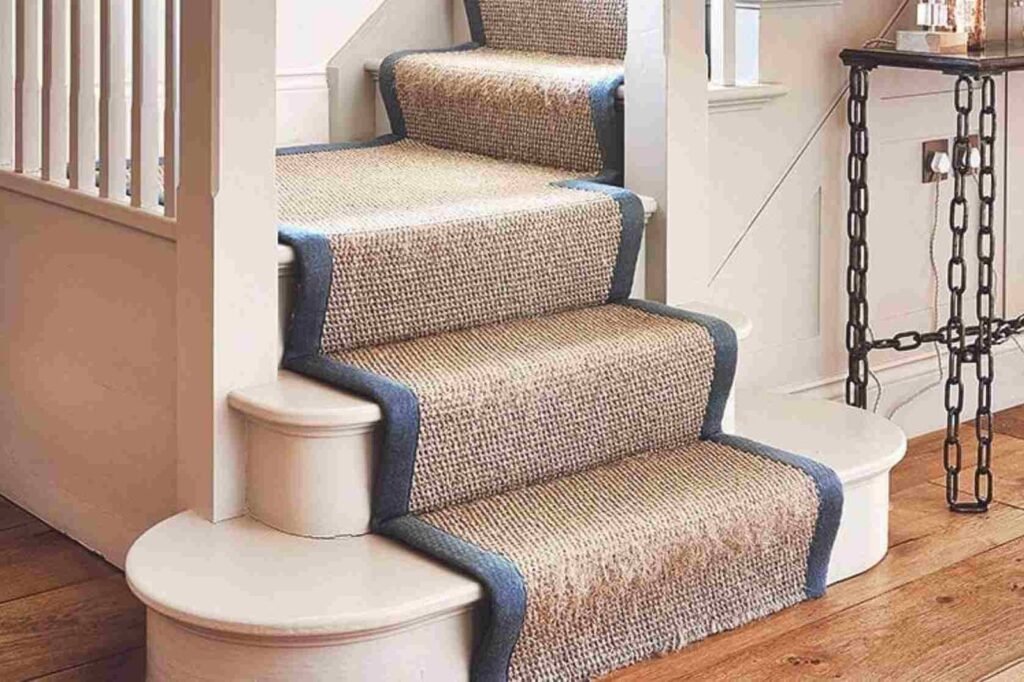 Neutral woven stair runner carpet