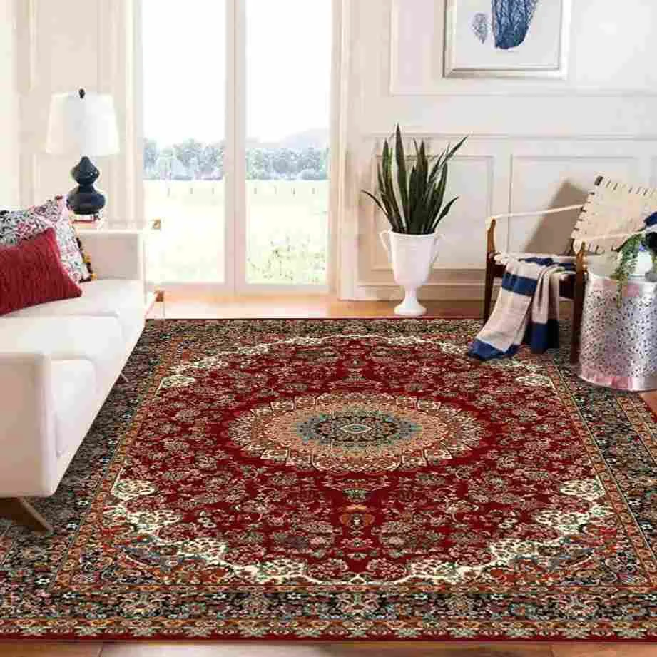 Red Persian carpet in bright room