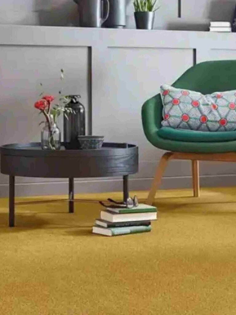 Mustard yellow wall to wall carpet